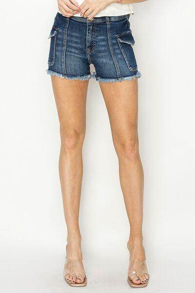 RISEN Raw Hem Denim Shorts with Pockets for Women