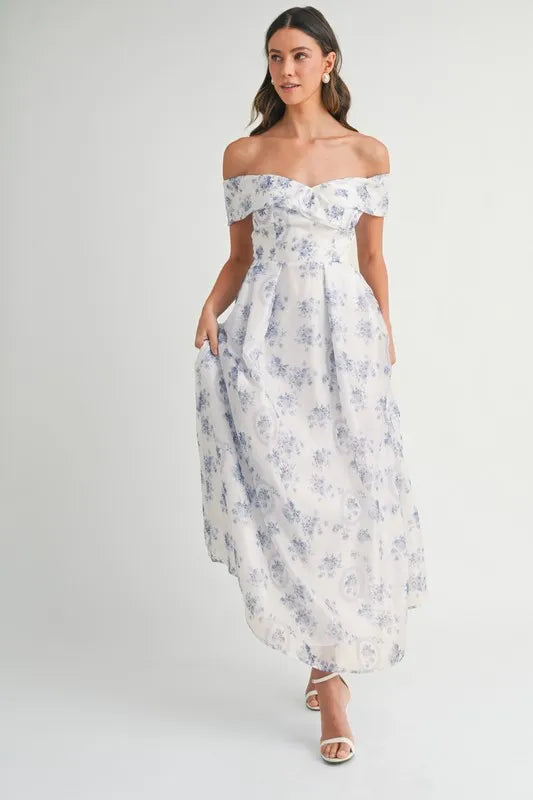 High End MABLE Floral Printed Off Shoulder Maxi Dress
