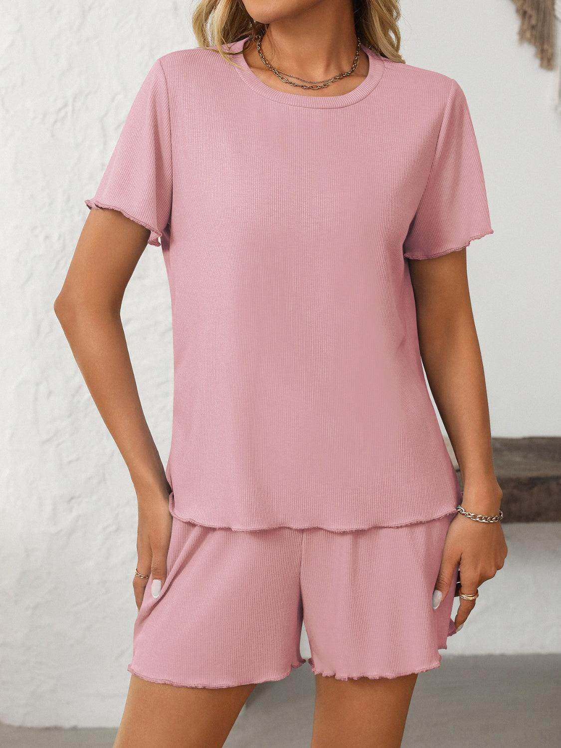 Mandy Round Neck Short Sleeve Top and Shorts Set Women