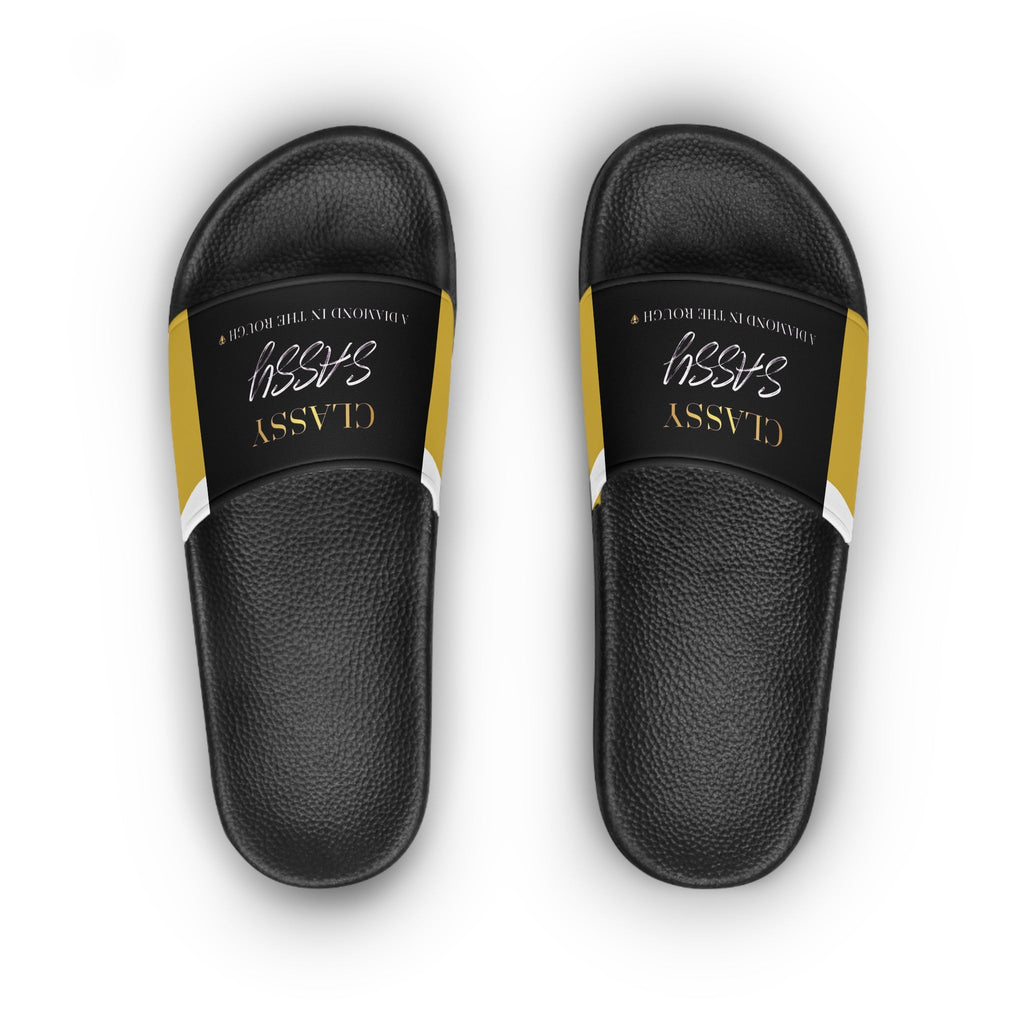 Classy Sassy Women’s Slide Sandals — Black and Gold Casual Pool Slides