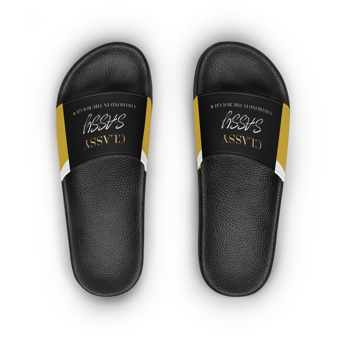 Classy Sassy Women’s Slide Sandals — Black and Gold Casual Pool Slides
