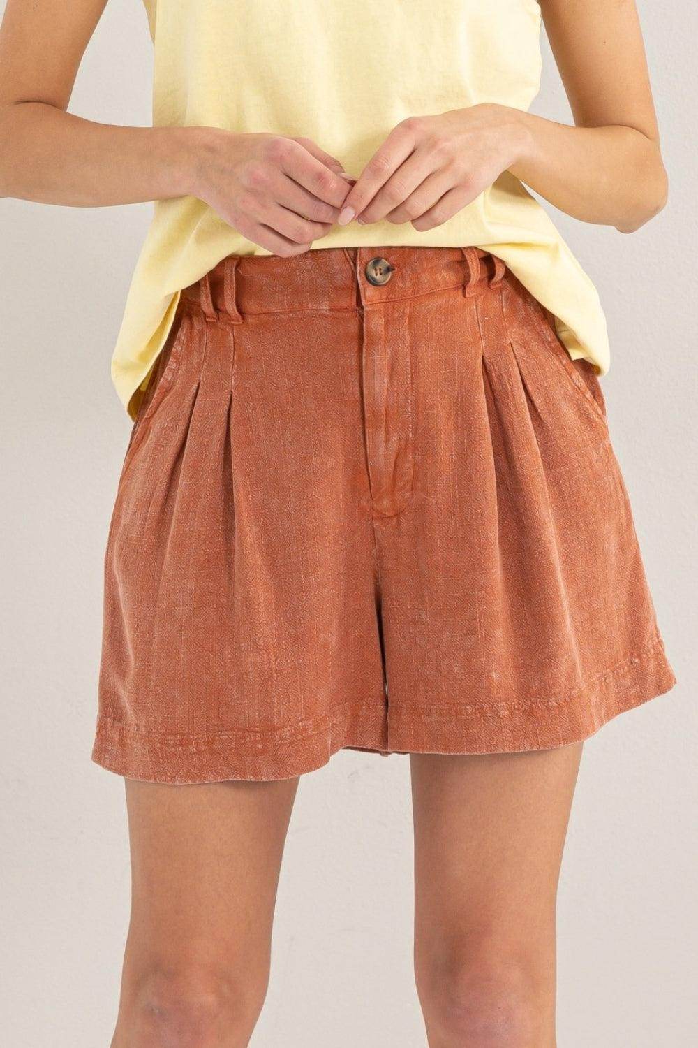 HYFVE High Waist Pleated Linen Shorts for Stylish Comfort