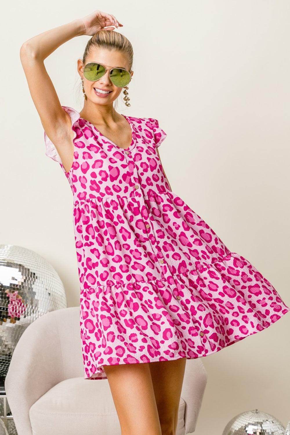BiBi Leopard Cap Sleeve Tiered Mini Dress for Stylish Looks