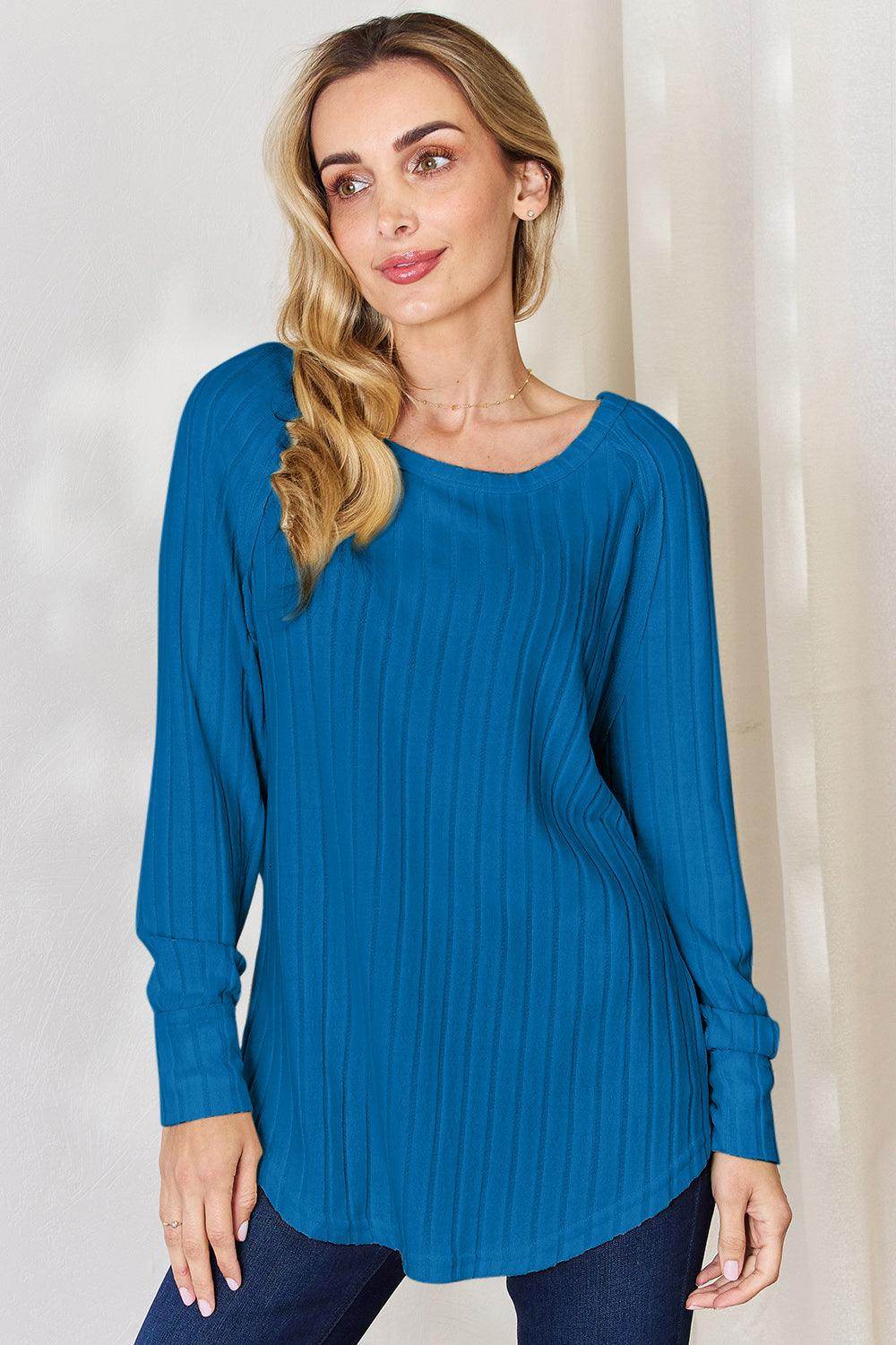 Basic Bae Full Size Ribbed Round Neck Slit T-Shirt for Women