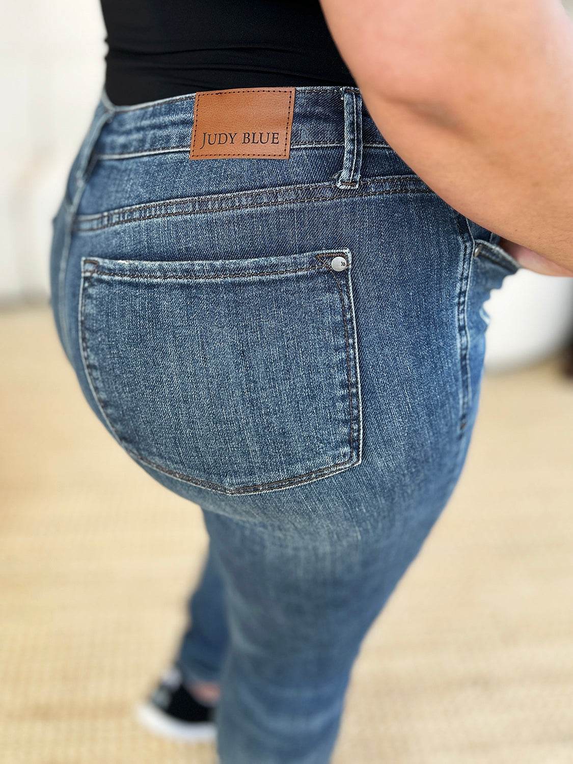 Judy Blue Full Size Mid Waist Distressed Slim Jeans For Women