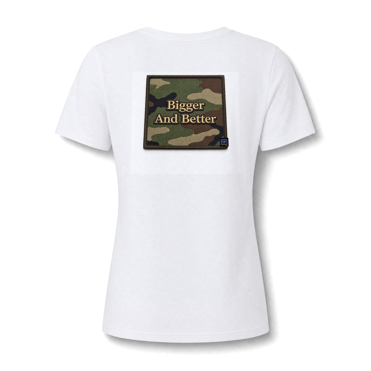 Women's V-Neck Tee — 'Stronger Than Ever' Camo Patch Graphic