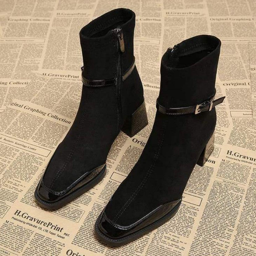 Women's Square-Toe Block-Heel Side-Zip Ankle Boots