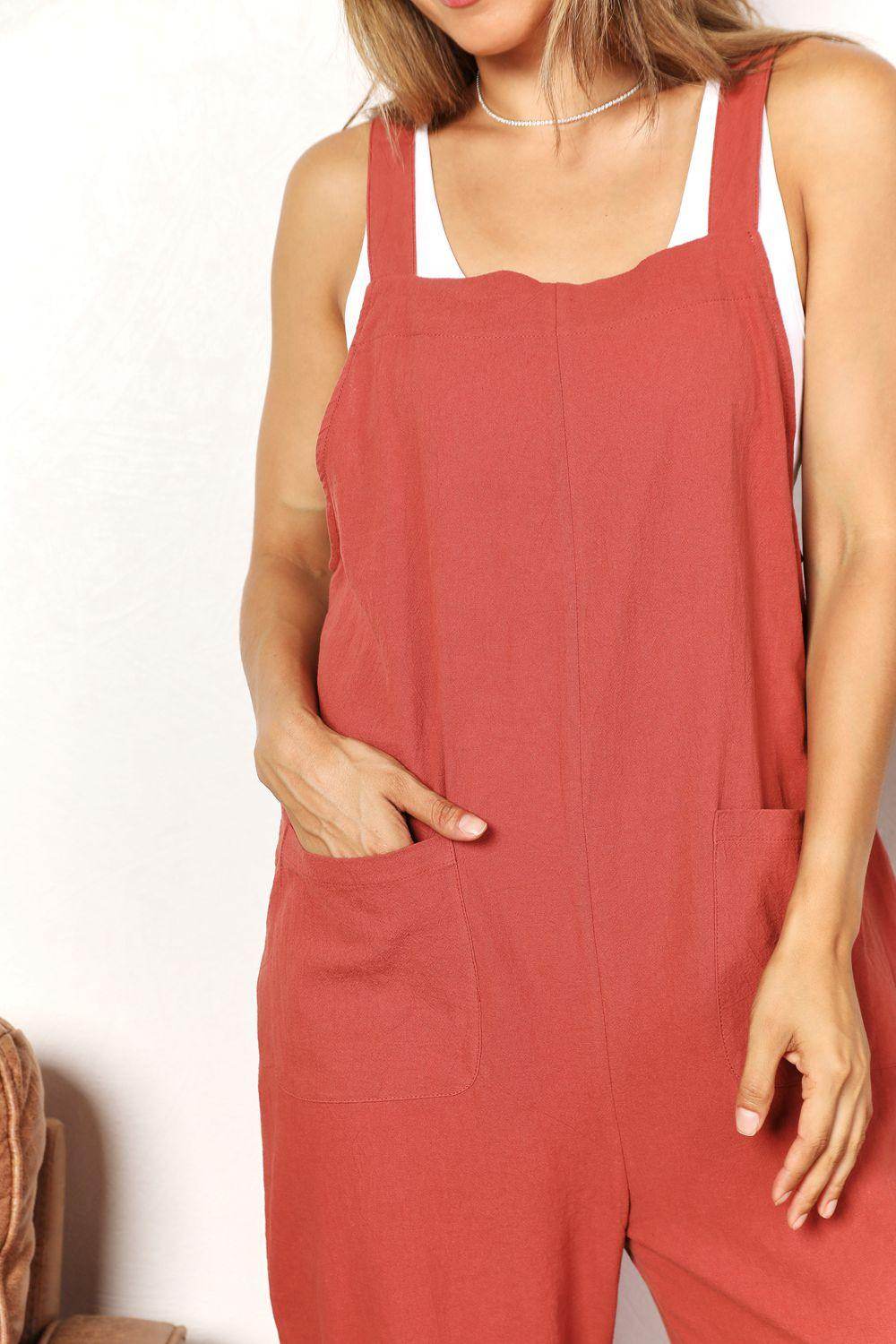 Perfee Wide Leg Overalls with Front Pockets for Women