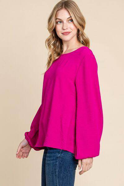 BOMBOM Textured Balloon Sleeve Top for Effortless Style