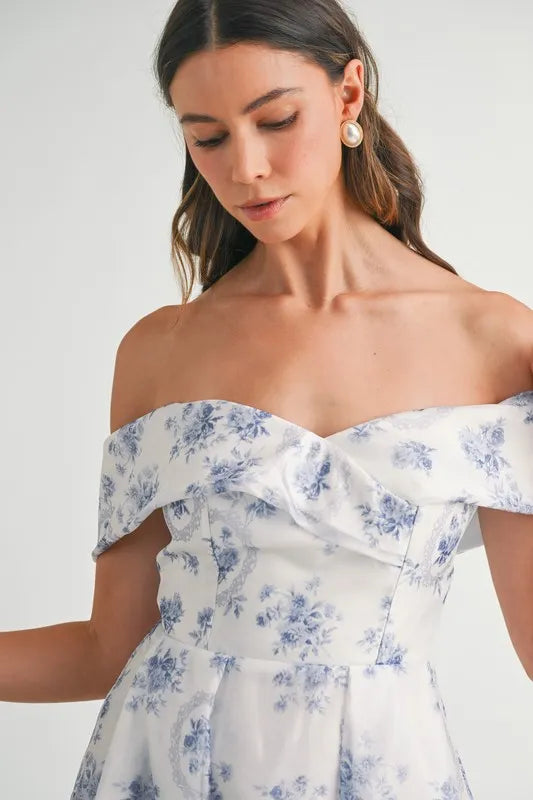 High End MABLE Floral Printed Off Shoulder Maxi Dress