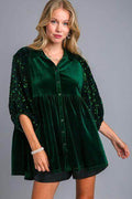 Umgee Sequin Detail Tiered Back Half Sleeve Shirt for Women