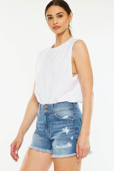 Kancan Full Size High Rise Raw Hem Denim Shorts for Women