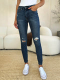 Judy Blue Full Size Mid Waist Distressed Slim Jeans For Women