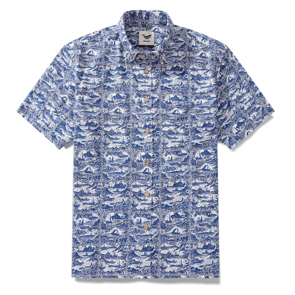 Men's Hawaiian Shirt Voyage of Discovery Print Cotton Button-down Short Sleeve Aloha Shirt By Amy