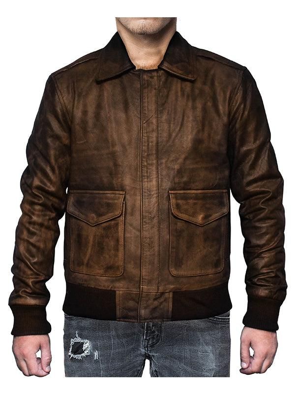 Distressed Brown Leather Jacket A2 Navy Flight