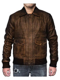 Distressed Brown Leather Jacket A2 Navy Flight
