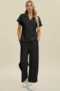 Double Take Full Size Collared Neck Short Sleeve Top Set