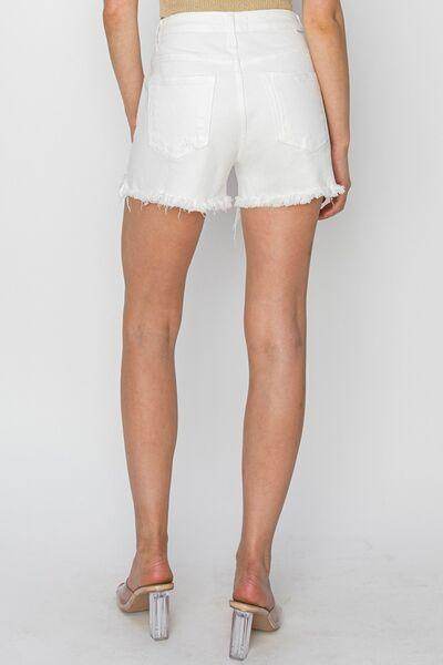 RISEN Button Fly Frayed Hem Denim Shorts for Women
