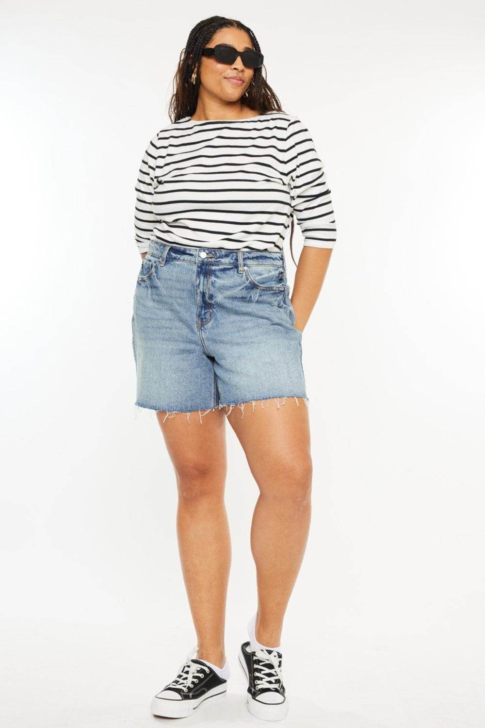 Kancan Full Size Raw Hem High Waist Denim Shorts for Women