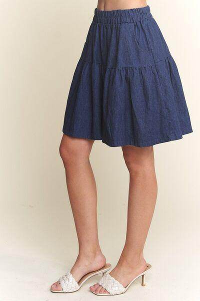 ADORA Elastic Waist Wide Leg Denim Shorts for Women