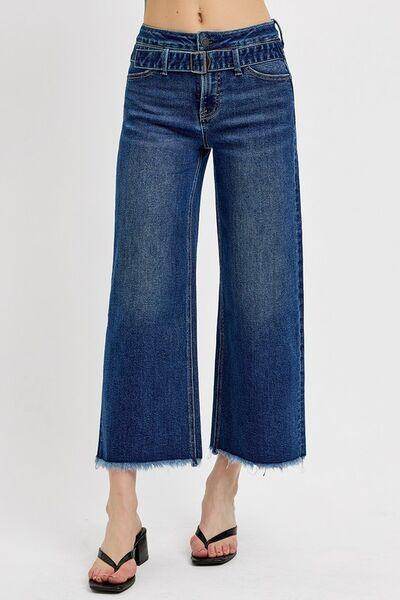 RISEN Raw Hem Wide Leg Attached Buckle Jeans for Women
