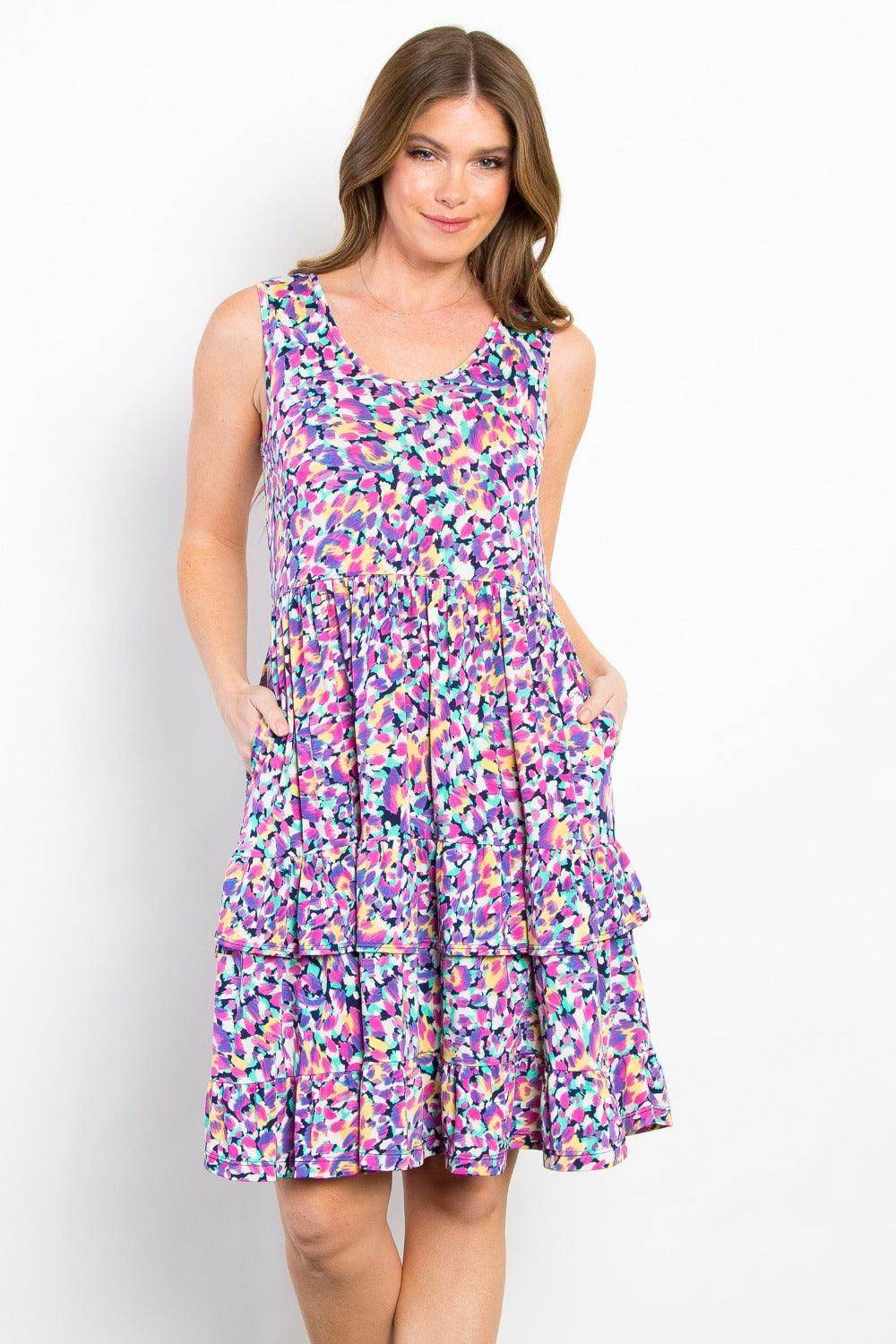 Be Stage Full Size Print Wrinkle Free Ruffled Dress Style