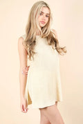 VERY J Slit Round Neck Top and Shorts Sweater Set