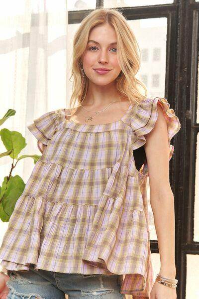 Adora Ruffled Square Neck Cap Sleeve Babydoll Blouse