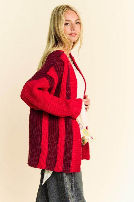 Davi & Dani Cable-Knit Color Block Open Front Cardigan Cozy