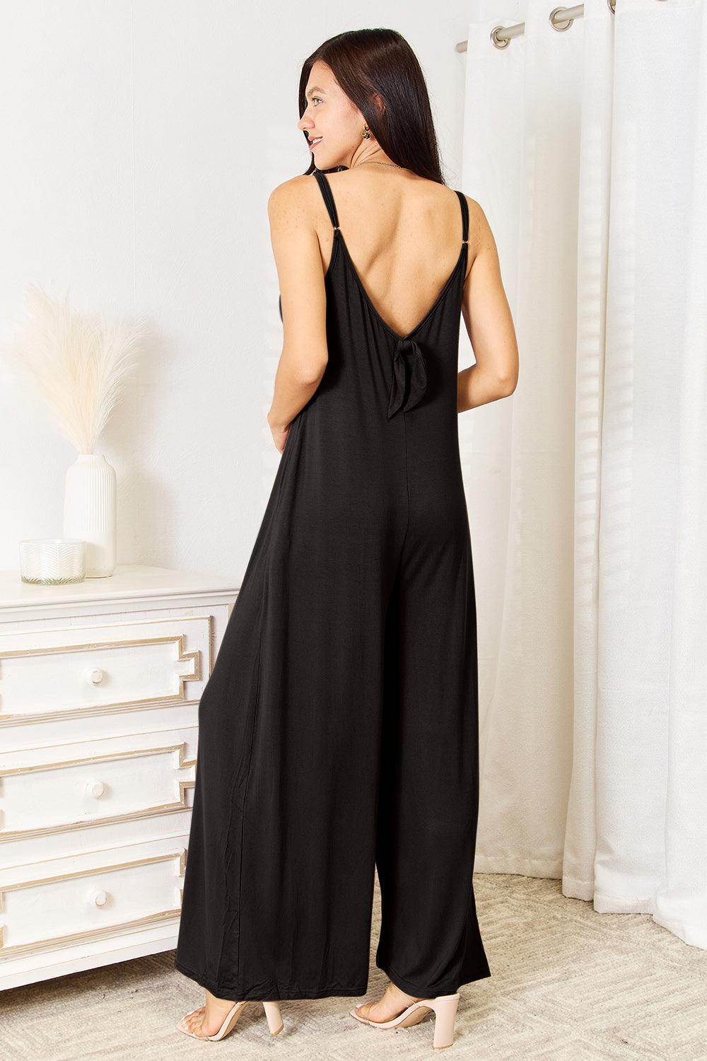 Double Take Full Size Soft Rayon Spaghetti Strap Jumpsuit