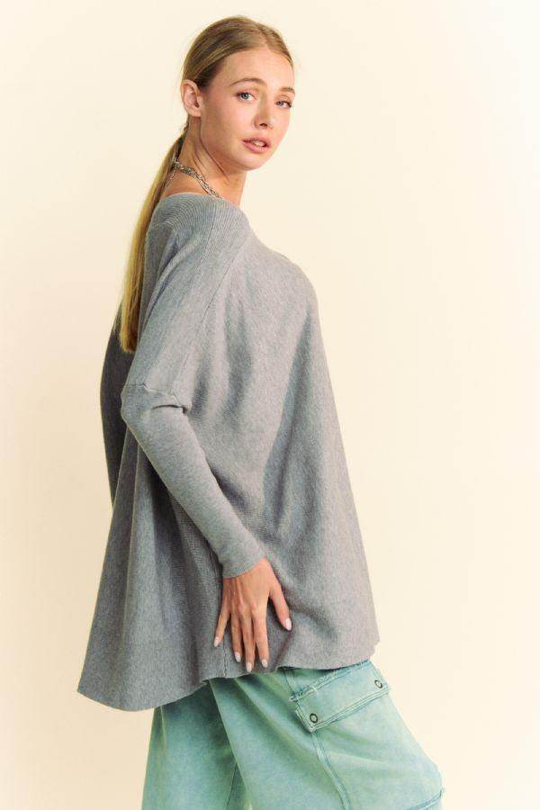 Davi & Dani Round Neck Dropped Shoulder Long Sleeve Top