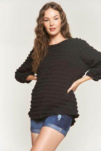 ADORA Bubble Texture Round Neck Blouse for Trendy Style