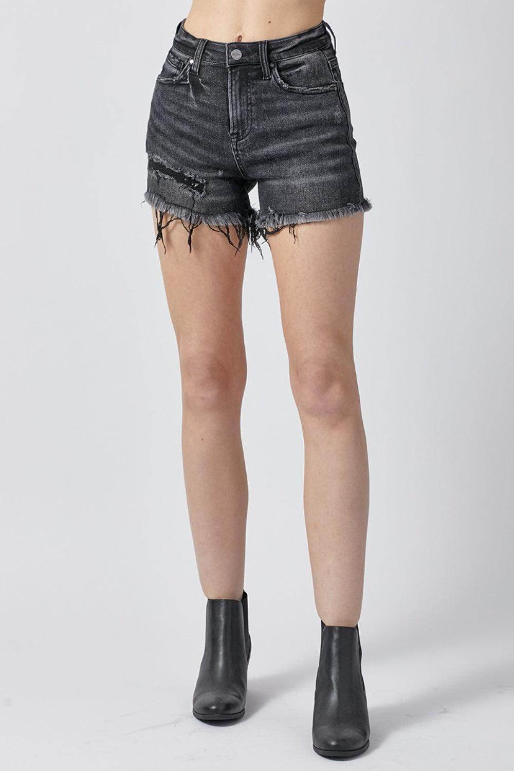 RISEN Raw Hem Denim Shorts with Pockets for Women