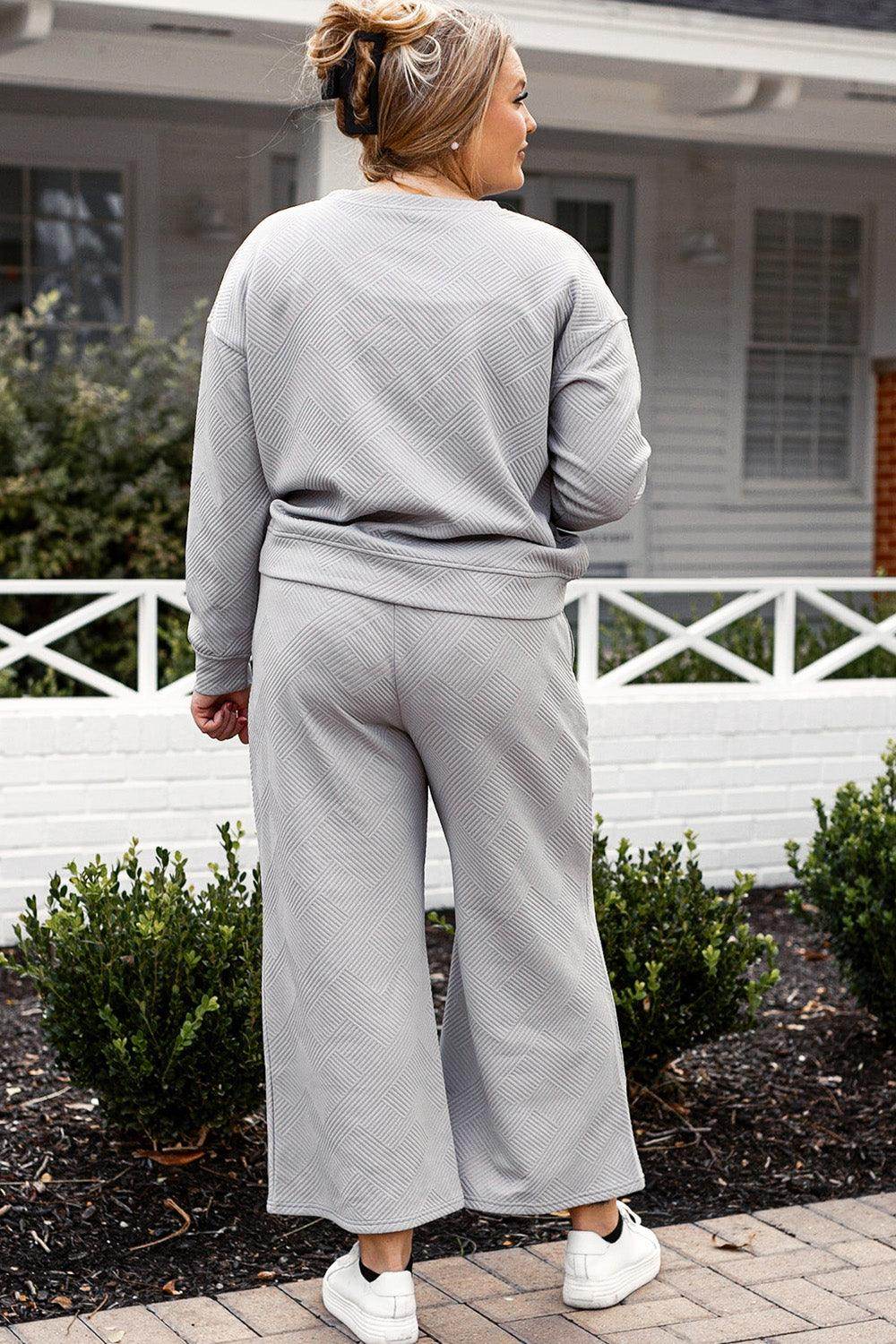 Double Take Full Size Textured Long Sleeve Top and Drawstring Pants Set for Women