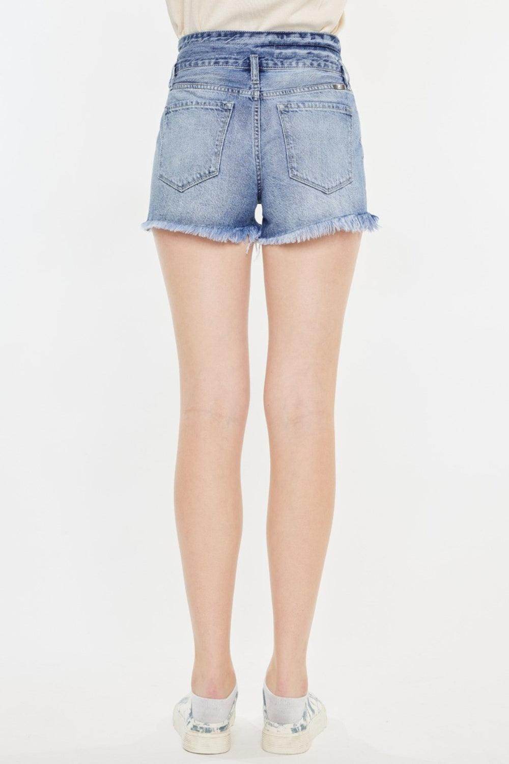 Kancan High Rise Frayed Hem Denim Shorts for Women