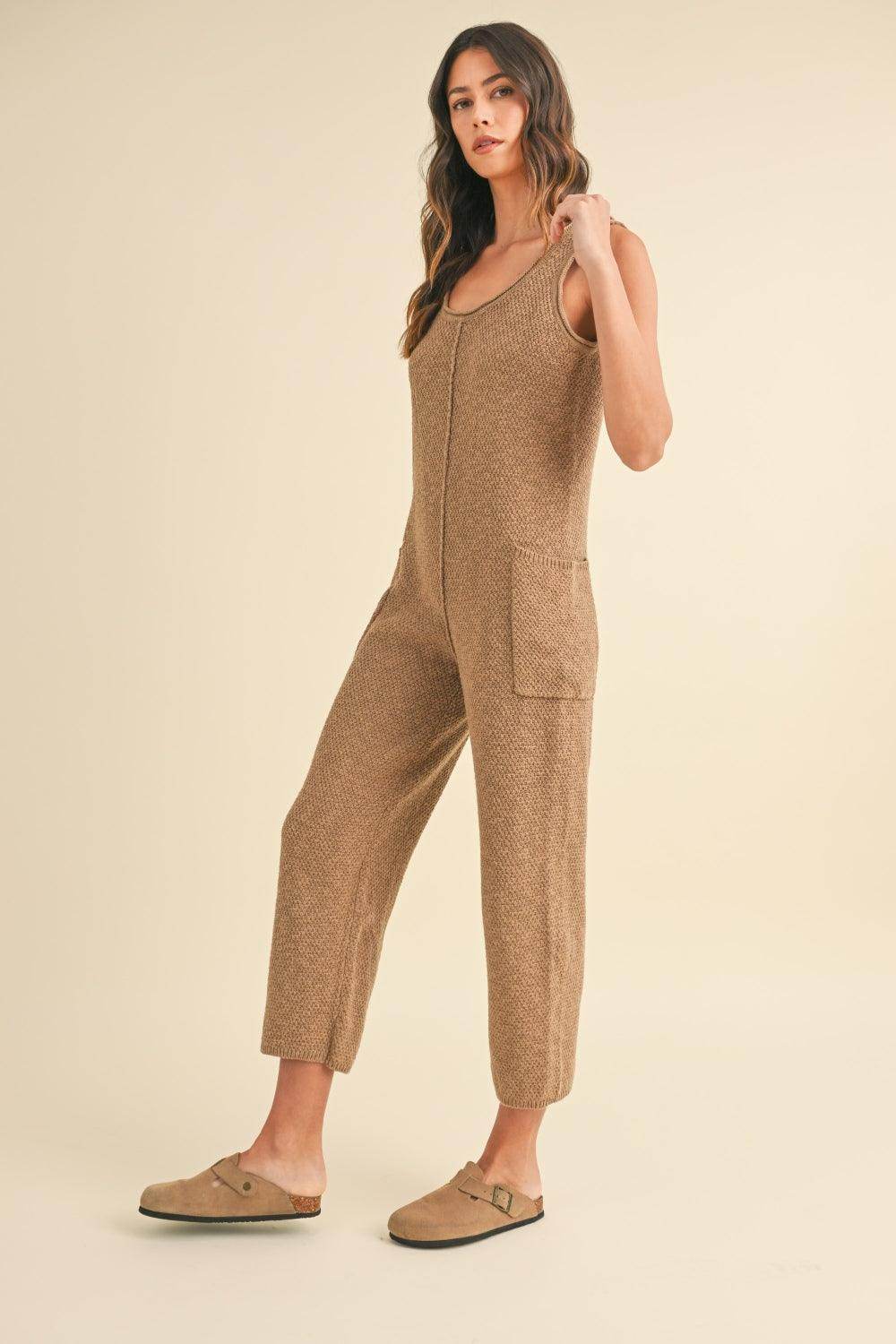 MABLE Sleeveless Knit Crop Jumpsuit With Pockets For Women