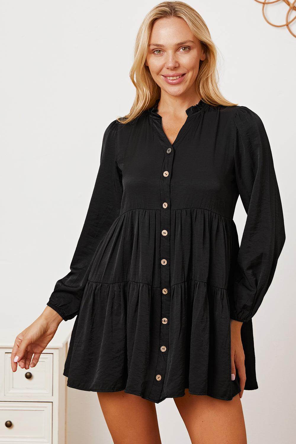 Ruffled Button Up Long Sleeve Tiered Shirt for Women