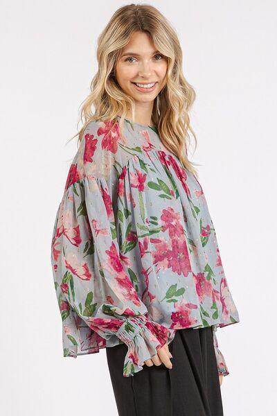 Mittoshop Floral Round Neck Flounce Sleeve Blouse for Women