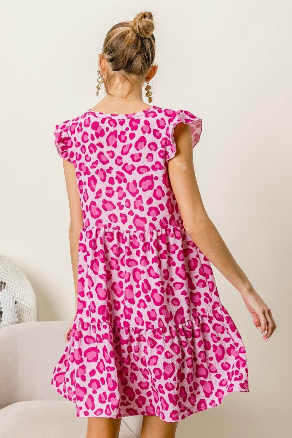 BiBi Leopard Cap Sleeve Tiered Mini Dress for Stylish Looks