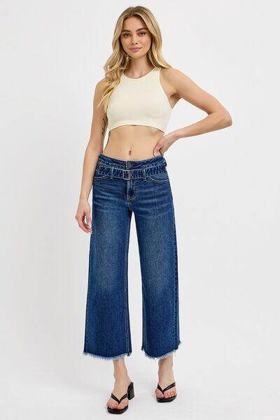 RISEN Raw Hem Wide Leg Attached Buckle Jeans for Women