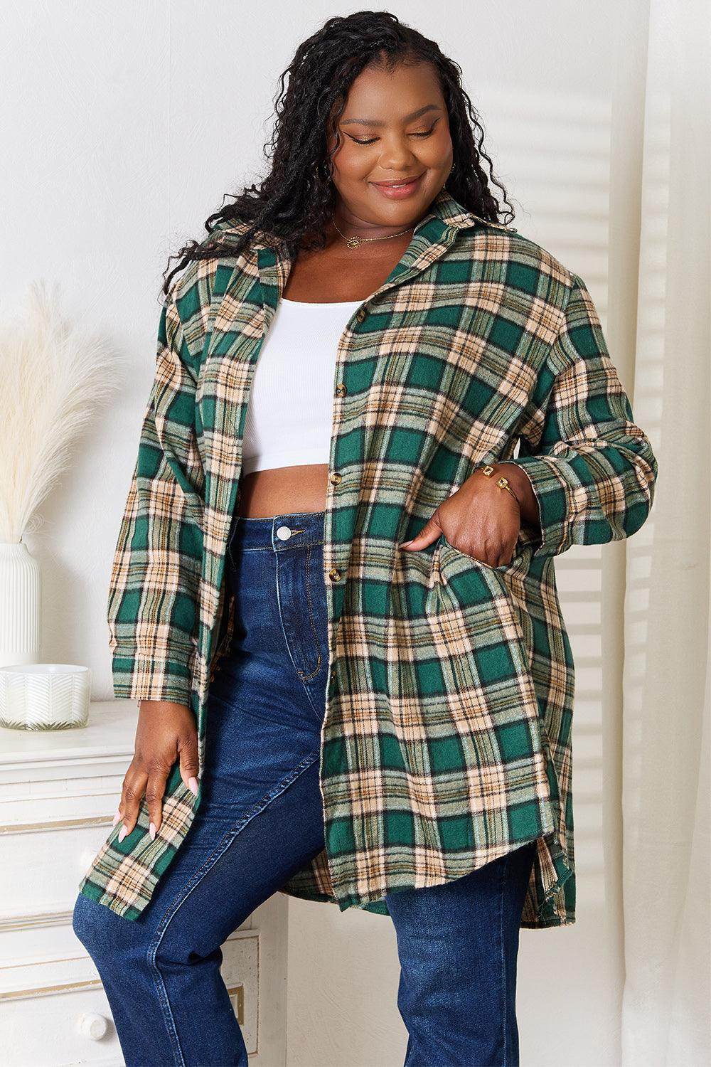 Mandy Plaid Collared Neck Long Sleeve Shirt for Women