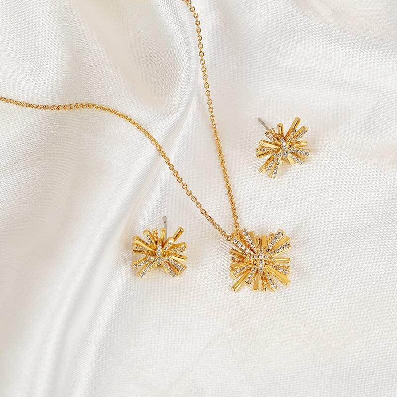 Starburst Gold-Plated Earrings and Necklace Set for Women