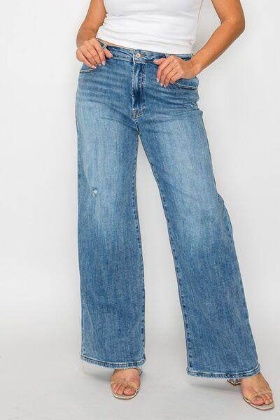 Bytos Full Size High Rise Wide Leg Jeans With Pockets