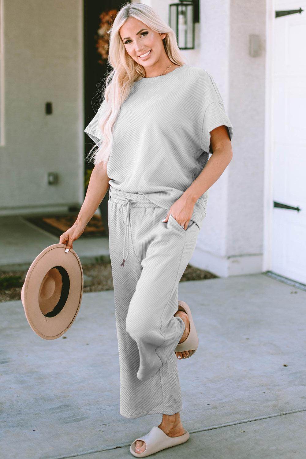 Double Take Full Size Texture Top and Pants Set for Women