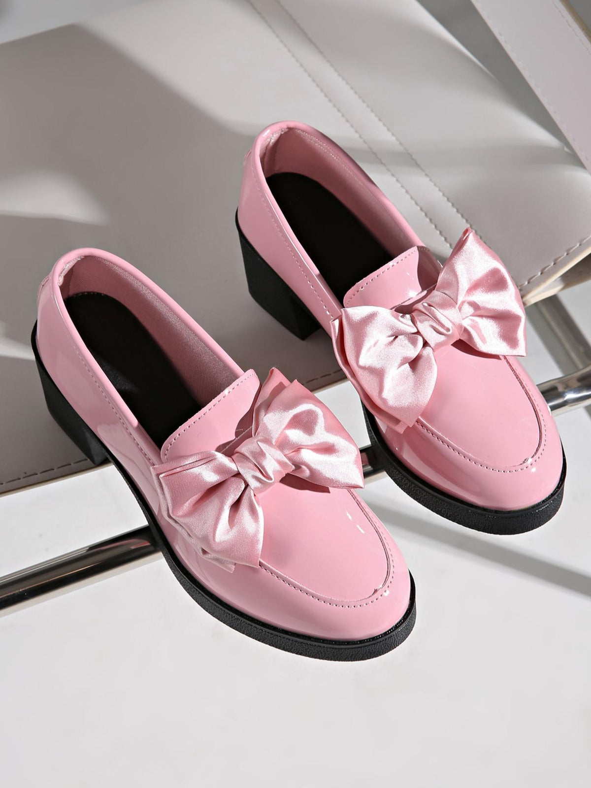 Women's Bowtie Round Toe Low Heel Pumps – Wide Size PU Casual Shoes