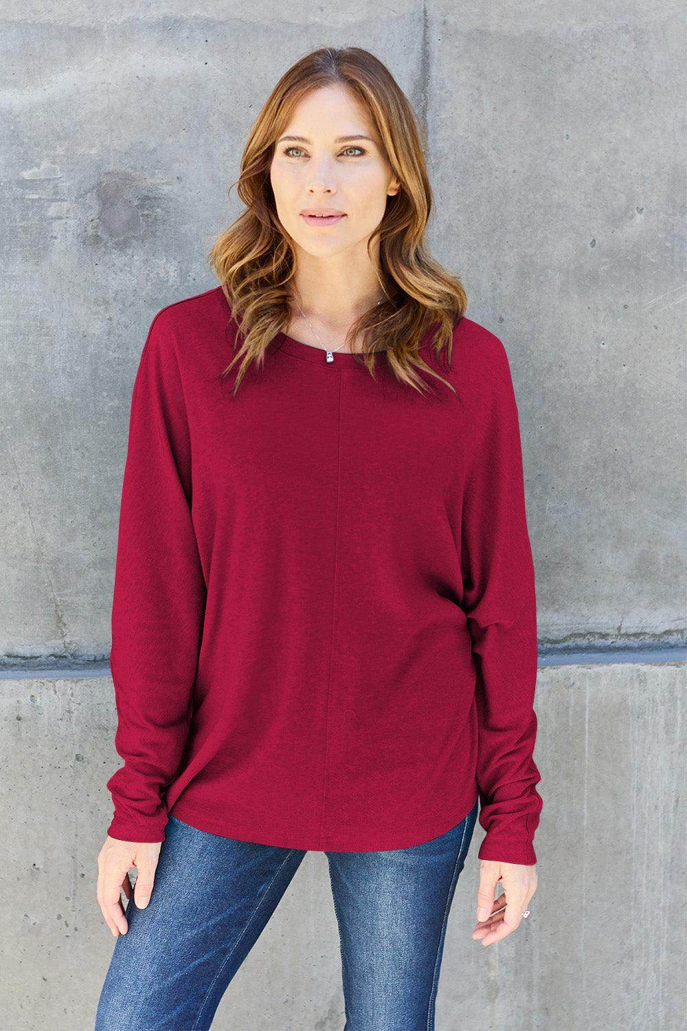 Double Take Full Size Round Neck Long Sleeve T-Shirt for Women