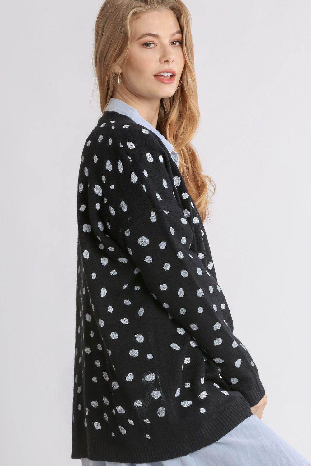 Umgee Polka Dot Open Front Drop Shoulder Cardigan for Women