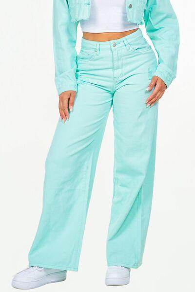 American Bazi High Waist Distressed Wide Leg Jeans Women