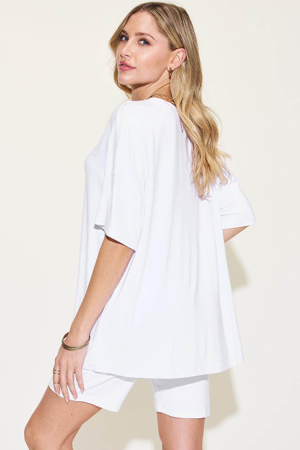 Basic Bae Full Size V-Neck Drop Shoulder T-Shirt Set