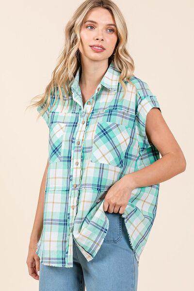 Mittoshop Mineral Wash Plaid Button Down Shirt for Women